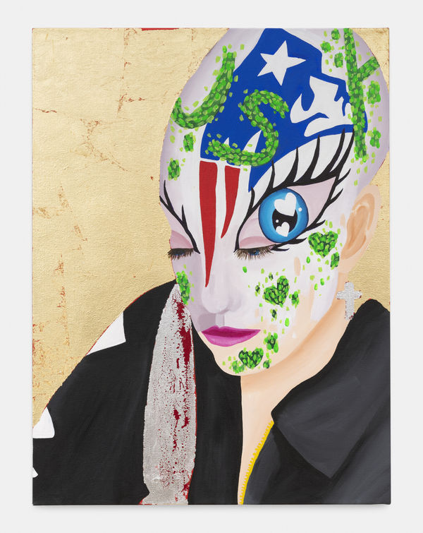 Bailey Scieszka Dawn Lombardi&rsquo;s Soul Portrait (Patriots USA), 2019 Acrylic, gold leaf, and silver leaf on canvas 46 x 61 cm. 18 x 24 in