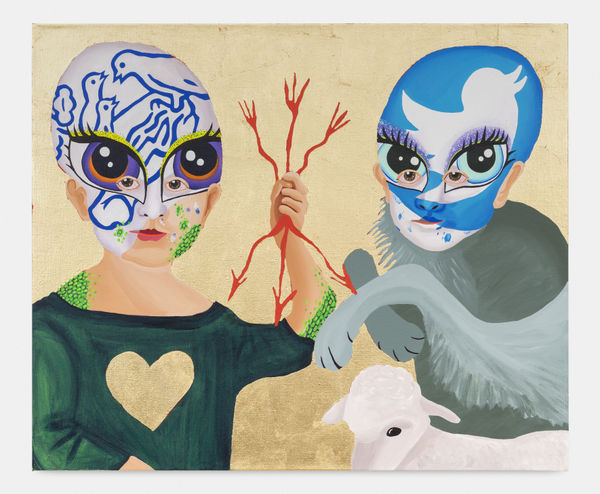 Bailey Scieszka The Peaceable Kingdom #3 (Twitter and Nestle Face Paint), 2020 Acrylic and gold leaf on linen 76 x 91 x 4 cm. 30 x 36 x 2 in.
