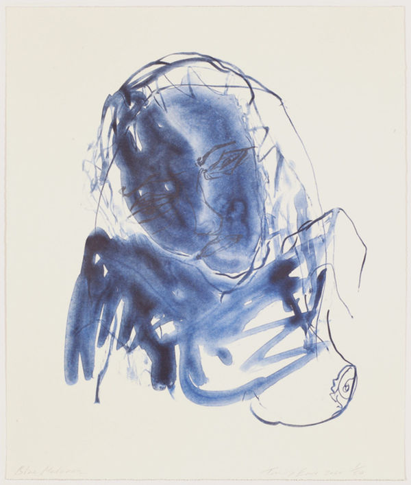 Tracey Emin blue abstract portrait with expressive brushstrokes