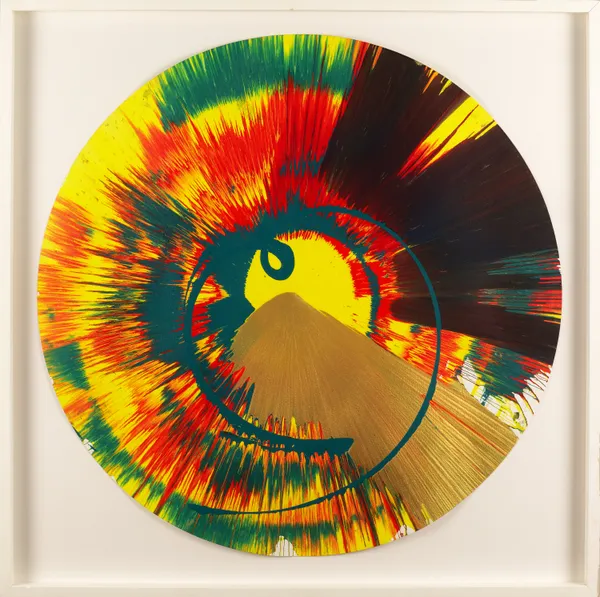 Damien Hirst - "Beautiful Big Whopper Hooters Bang Bang Whoop Whoop Lights on Green Go Go Go Ye Ha Ye Ha Spin Painting"