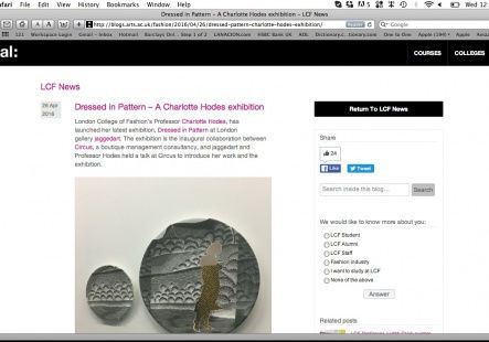 Charlotte Hodes - Dressed in Pattern -conversation with CH at LCF News