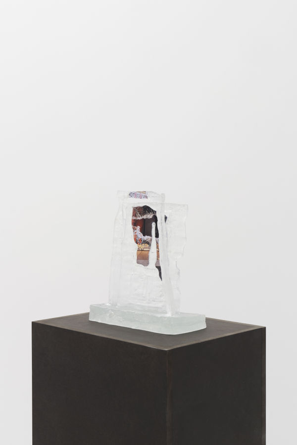 Cassidy Toner, Is the door opening or closing? #2, 2021, cut-outs on cast glass, 25.5 x 23 x 11 cm