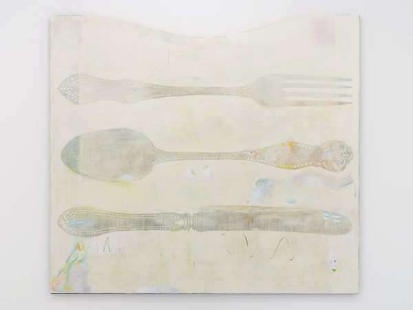 Wer will schon dreckiges Silber erben (Who wants to inherit dirty silver), 2020, oil on marble powder on jute, 180 x 200 cm