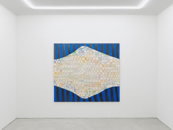 A-T_O:P+I/E, 2024, Oil and pigmented marble dust on jute, 160 x 180 cm | 63 x 70.9 in.