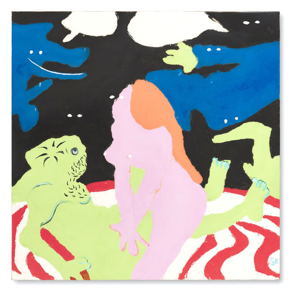 The Baron and his Moral/I, 2024, oil and pigmented marble powder on jute, 130 x 130 cm | 51.2 x 51.2 in.