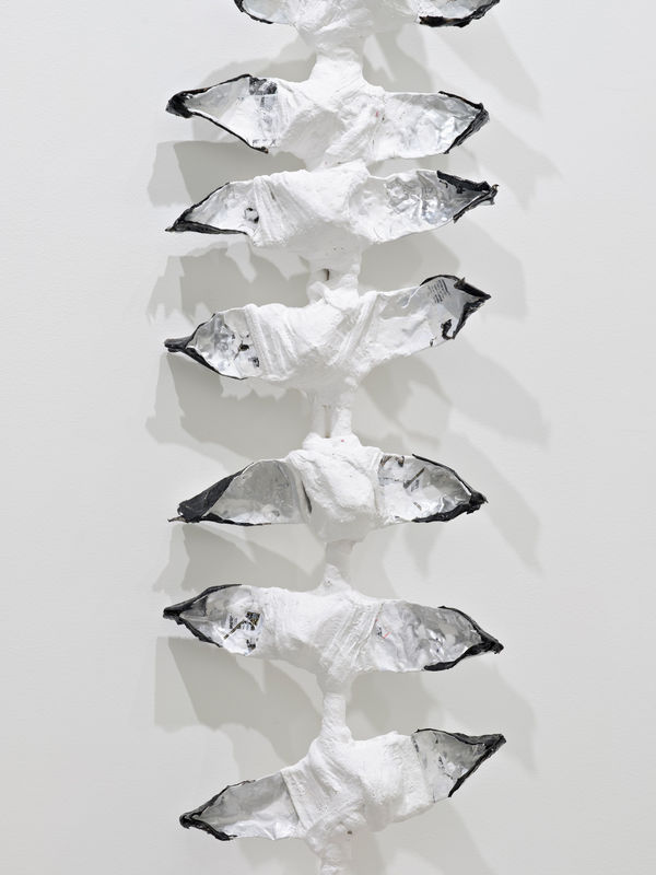 Detail, Luxury Goods (Nr.4/ Last Squeeze), 2025, bamboo, plaster, collagen, acrylic on tubes, 300 x 30 x 10 cm