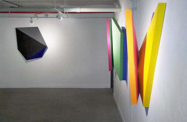 Installation view of 2017 exhibition Charles Hinman: Shaped Paintings at Westwood Gallery NYC
