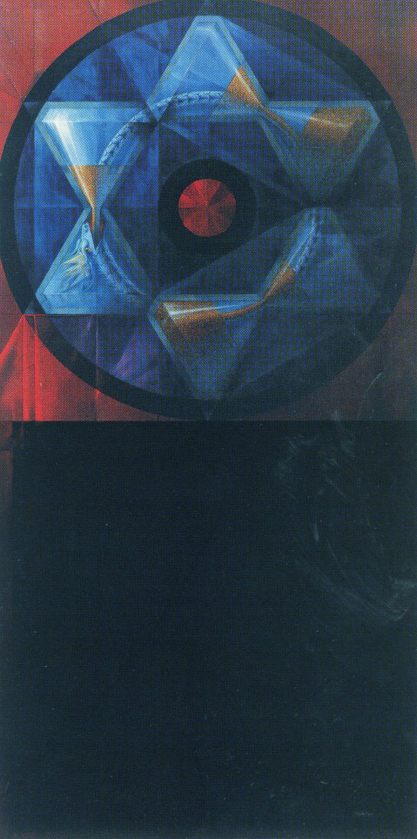 Painting of a six point star above a black space