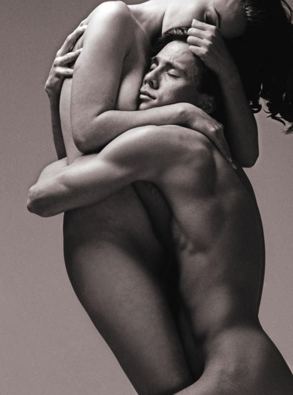 black and white photograph of nude performers