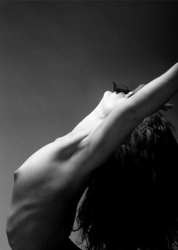 black and white photograph of nude performers