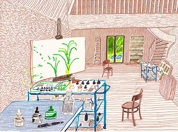 DAVID HOCKNEY In The Studio, 2019 Inkjet print on paper Sheet: 34 x 43 in. (86.4 x 109.2 cm) / Image: 29 x 39 in. (73.7 x 99.1 cm) Edition of 35 PRICE: £85,000