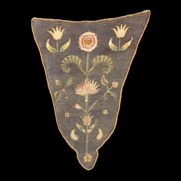 British, Embroidered silk and silver stomacher, ca. 1700