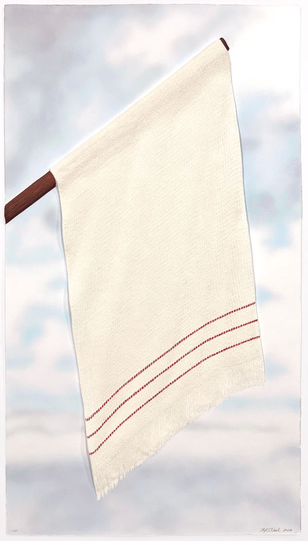 Sonya Clark Confederate, Surrender, 2022 Mixografia print on handmade paper 43.75 x 23.25 x 0.75 inches Edition of 30