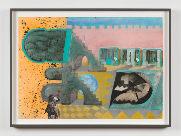 Essaouira's Cabins, 1986 Collage and pastel on paper 19 3/4 x 28 in 50.2 x 71.1 cm (unframed); 22 3/4 x 31 in 57.8 x 78.7 cm (framed)