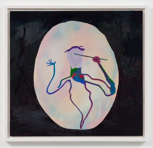 Dave Miko clown ghost landscape night mirror egg, 2014 oil on aluminum 16 x 17 inches