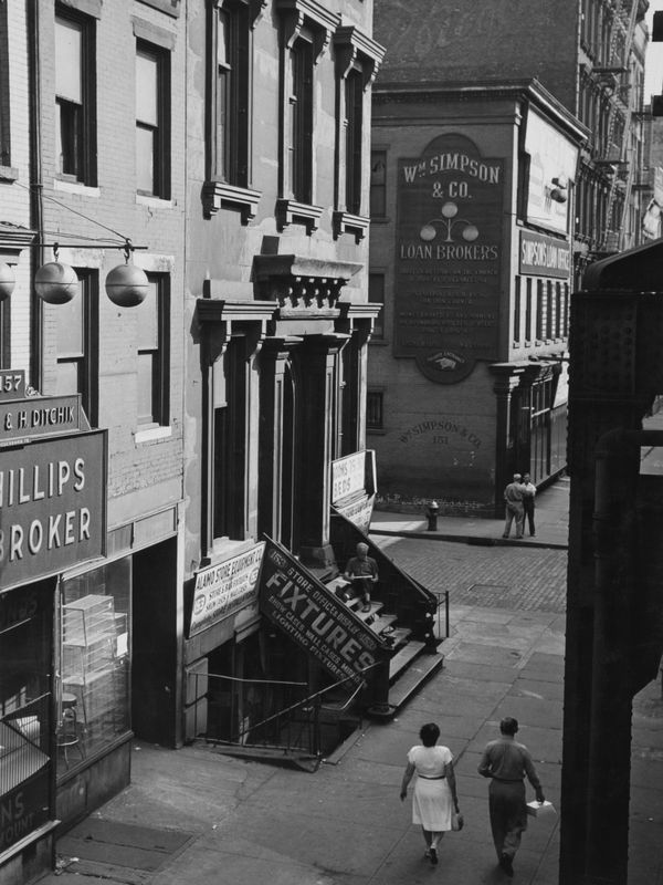 From the Third Avenue El, on the Bowery (157 Bowery at Broome St.), New York, 1946