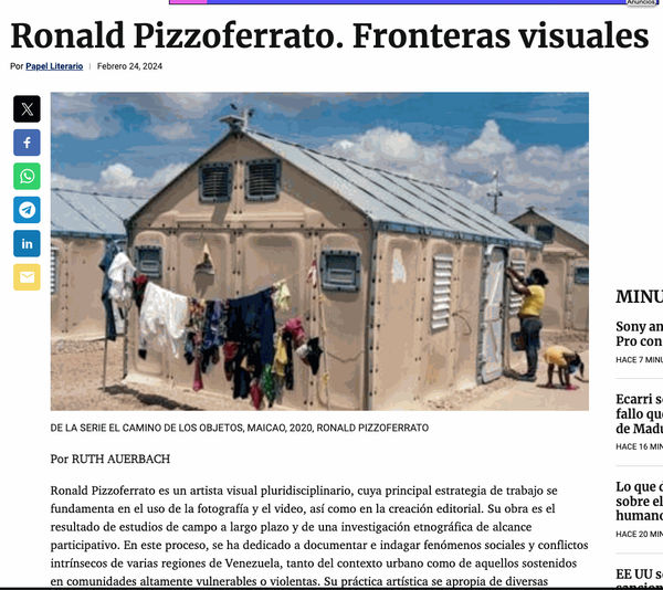 Ronald Pizzoferrato. Fronteras visuales, El Nacional