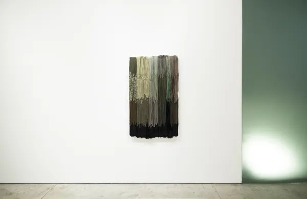 Joël Andrianomearisoa, PROMENADE (Labyrinth of passion green process), 2026, Textile, 120 × 70 cm