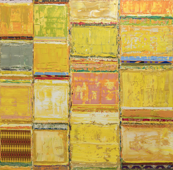 Tegene Kunbi Usage and Customs 2023 Oil on canvas with textile 165 x 165 cm