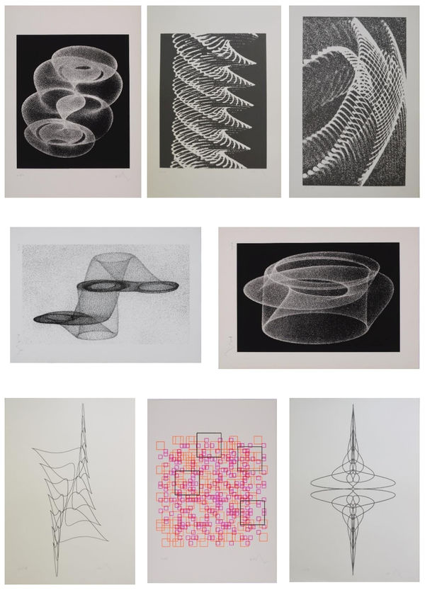 Herbert W. Franke Werkgruppe Serigraphie 1970 Complete group of 8 sheets 1954-1969, 50.5 x 73 cm, each Screenprinted 1970 on Schöllerhammer Assembled, various numbers from an Edition of 10