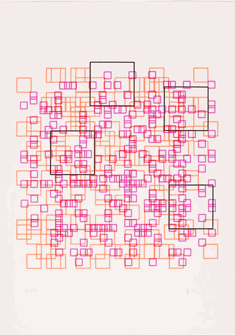 Herbert W. Franke Quadrate, 1969 Screenprinted 1970 on Schöllerhammer Part of 'Werkgruppe Serigraphie 1970' 50.5 x 73 cm