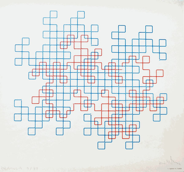 Herbert W. Franke Drakula No 1 , 1971 Vintage plotter print on paper, unique 40 x 40 cm
