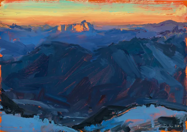 Light blast in purple. Sunrise from the Grands Mulets Hut, Mont Blanc, 2023