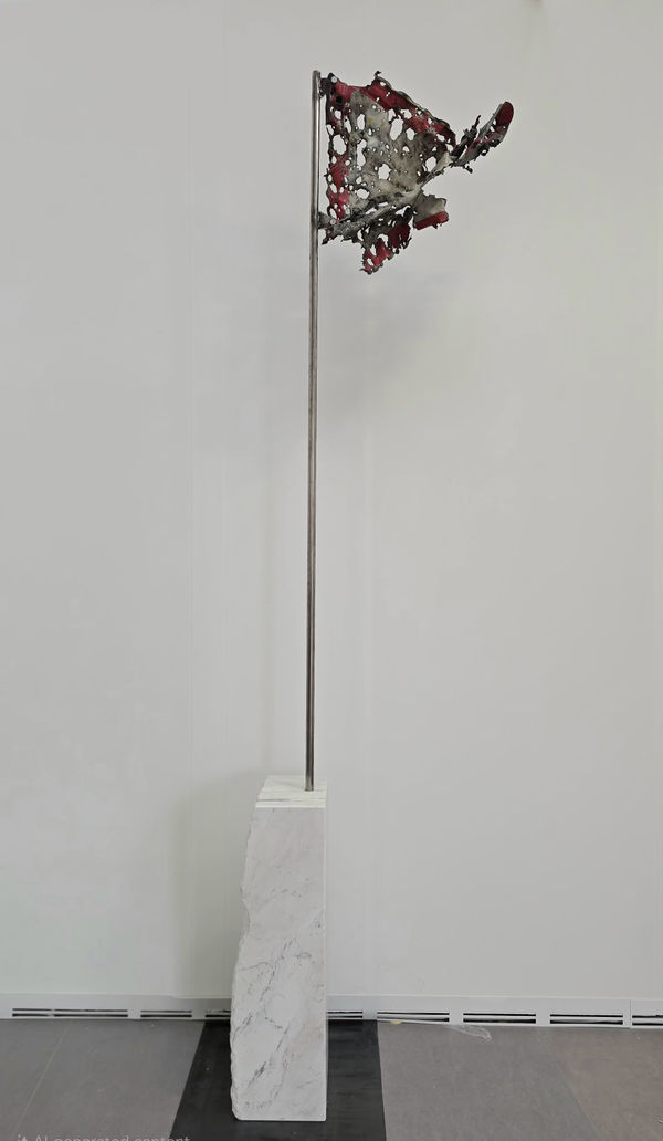 Nikita Kadan Flag, 2025 marble, metal, road sign