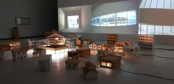 Jeong, Jeong-Ju/ Cityof Gaze 2018/ Architecture models made of paper, wood and acryl, 8 video cameras, video projector, 6 motors, LCD monitor/ 400x500x150cm/ 2018