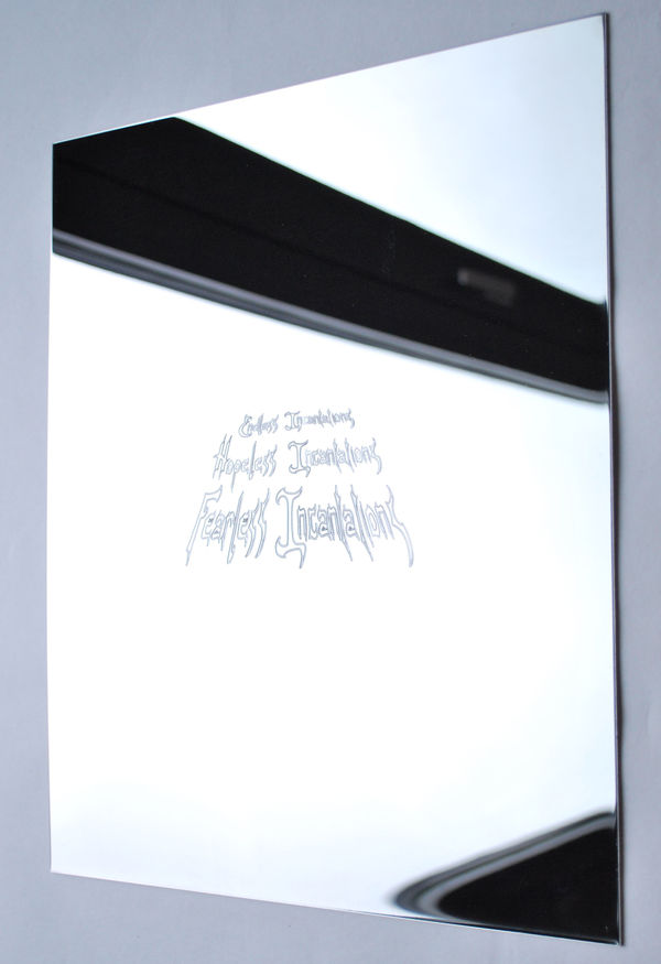 Lux Miranda ENDLESS INCANTATIONS, 2025 Engraved mirror-polished stanless steel 34 x 27,5 x 0,25 cm