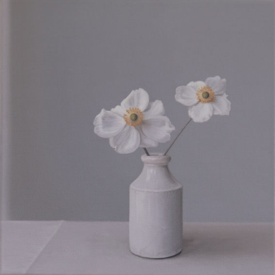 Jo Barrett, Japanese Anemones with Stoneware Bottle