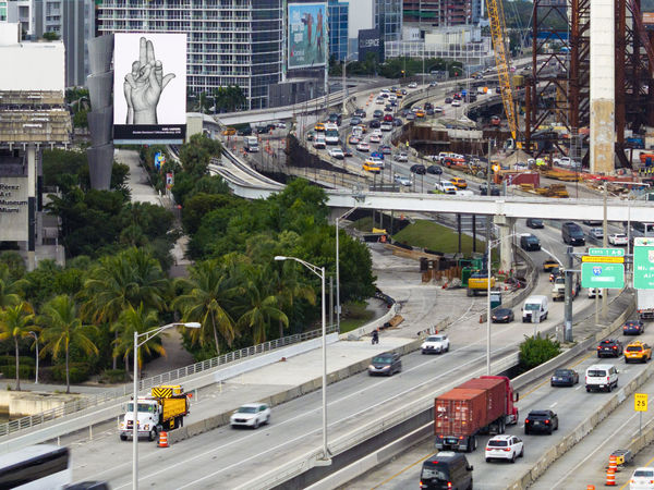 Karl Haendel, Double Dominant 7 (Walead Beshty), 2018, digital billboard outside PAMM (2026). Photo © Alex Tarajano.