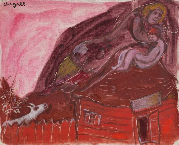 MARC CHAGALL (1887-1985), Le toit ou La maison rouge, 1947