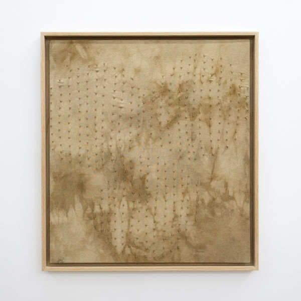Bulumko Mbete Dinaledi IV, 2026 Onion skin natural dye on silk and glass beads 62,5 x 68,5 cm