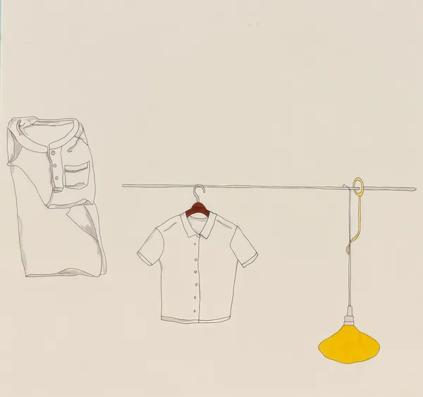 Aleksandr Gordeev, Untitled 24 - 60, Series: Clothes, 2024 Water-based dye markers and ink on 300 gsm watercolour paper, 25 x 25 cm (36 x 36 cm framed)