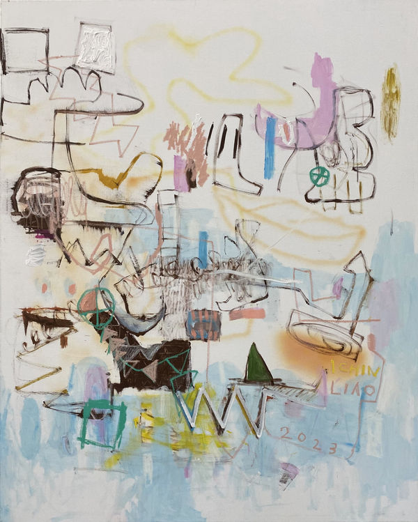 IChin Liao 廖以歆 ｜ Hi, there! ｜ 2023 ｜ Oil, Oil Pastel and Spray Paint on Canvas 油彩、油畫棒、噴漆於畫布 ｜ 100 x 80 cm