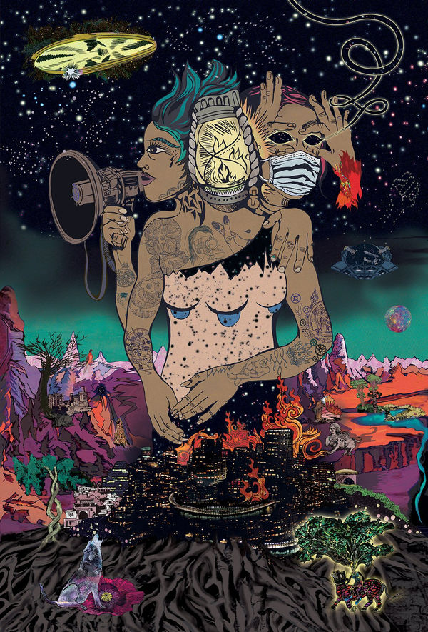 Chitra Ganesh, Multiverse Dreaming: Urgency, 2020, LightJet print on archival paper, 66 ¼ x 45 x inches (168.3 cm x 114.3)