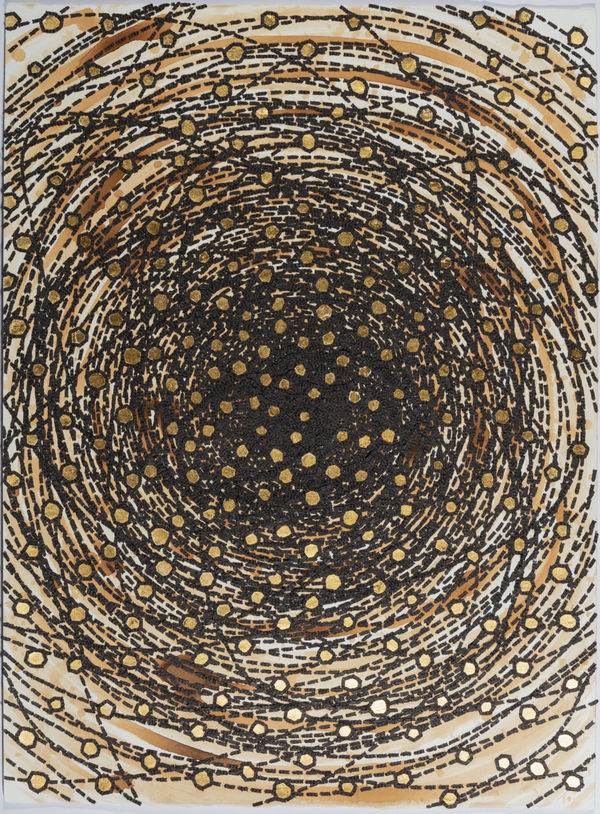 Ambreen Butt, Nawab (17), 2020, text and 24 karat gold on tea-stained paper, 30 x 20 inches (76.2 x 50.8 cm)