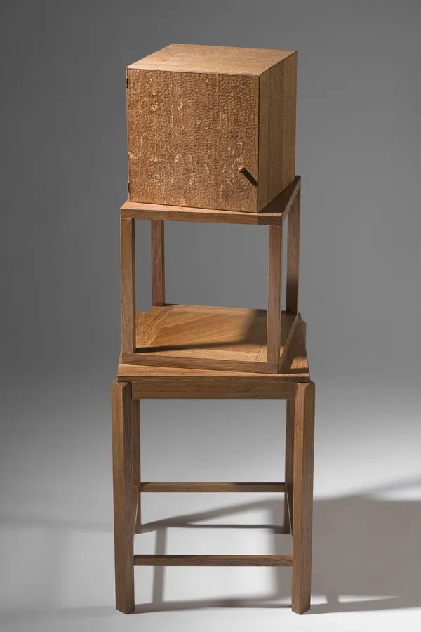 Stevan Hartung, Brown Oak 'Stacked' Angular Cabinet