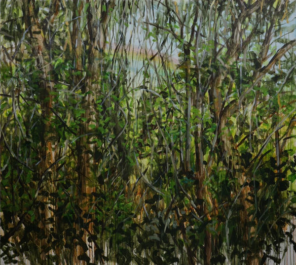 Omar Fakhoury, When a man walks under a rainbow, he turns into a woman and vice versa, 2025 Acrylic on linen, 180 x 200 cm