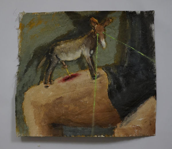 Omar Fakhoury, Donkey pee heals wounds faster 2, 2025 Acrylic on linen, 47 x 52 cm