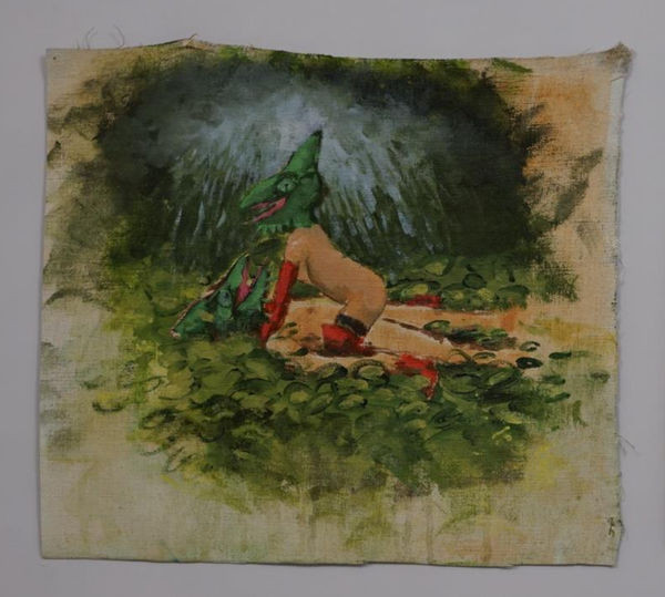 Omar Fakhoury, When rain falls while the sun shines, the chameleon is getting married, 2025 Acrylic on linen, 32 x 37 cm