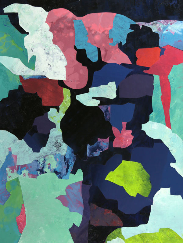 Blue Assembly, 2021 oil on mylar mounted on board 48 x 36 inches