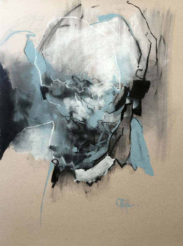 Head of a Man - Blue, 2017 chalk on paper 33 x 23 inches