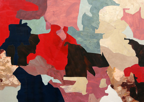 Red Assembly, 2021 oil on mylar mounted on board 25 x 35 inches