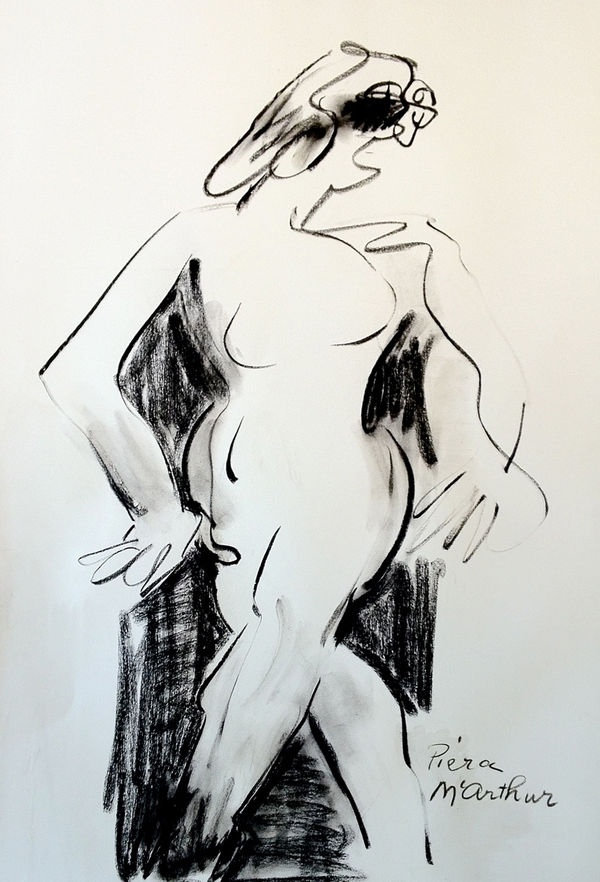 Piera McArthur Nude in Conversation Charcoal, acrylic wash, Indian ink 99 x 70 cm Signed lower right
