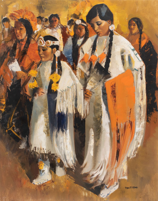 Peter McIntyre Pueblo Indians in Ceremonial Dress, Taos Oil on canvas 81 x 64 cm Signed lower right