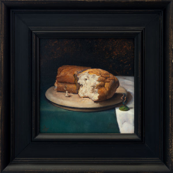 Zarahn Tūwharetoa Southon The Conquest of Bread, 2025 Oil on board 20 x 20 cm (unframed) 31.5 x 31.5 cm (framed) Signed & dated 2025