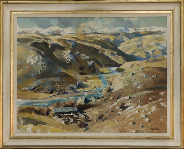 Peter McIntyre The Lindis Pass, Central Otago Oil on canvas 70 x 90 cm Signed lower right