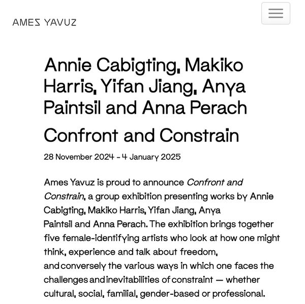 Annie Cabigting, Makiko Harris, Yifan Jiang, Anya Paintsil and Anna Perach Confront and Constrain